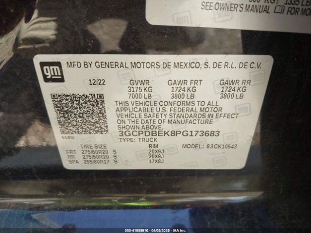 3GCPDBEK8PG173683 Chevrolet Silverado 1500 4wd  Short Bed Custom