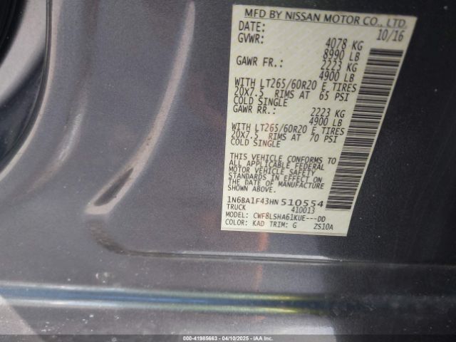 1N6BA1F43HN510554 Nissan Titan Xd Sv Diesel