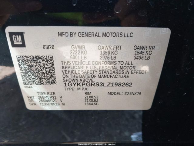 1GYKPGRS3LZ198262 Cadillac Xt6 Awd Sport