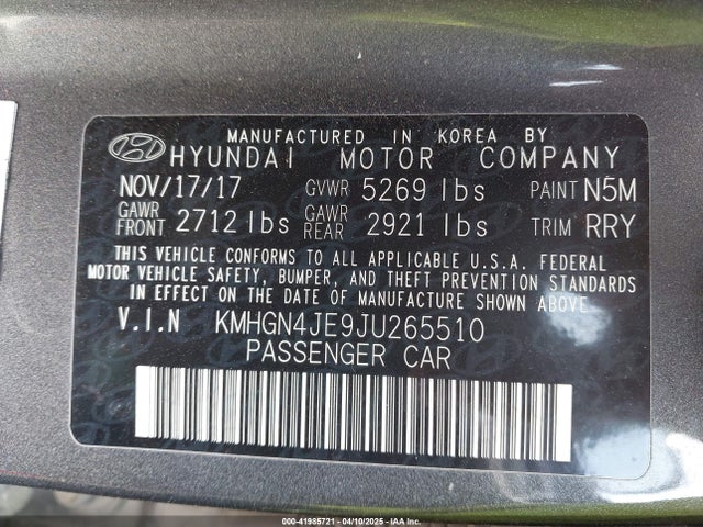 KMHGN4JE9JU265510 Genesis G80 3.8
