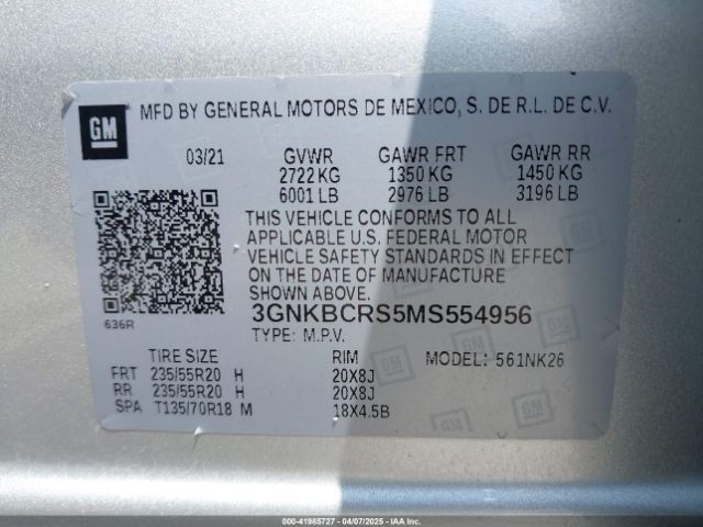 3GNKBCRS5MS554956 Chevrolet Blazer Fwd 2lt