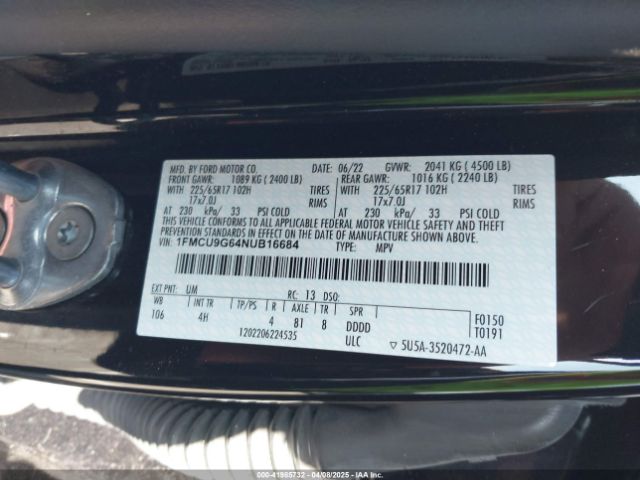1FMCU9G64NUB16684 Ford ESCAPE SE