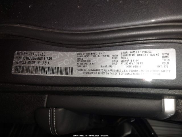 1C4RJGBG6N8611649 Jeep Grand Cherokee Limited 4x2