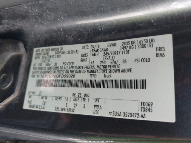 1FTEX1CP2GFD59020 Ford F-150 Xl
