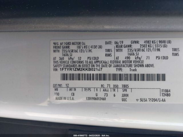 1FTYR1ZM2KKB02167 Ford Transit-250