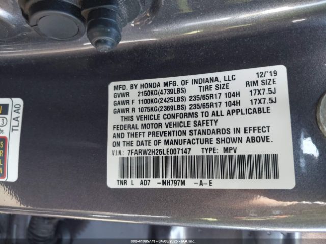 7FARW2H26LE007147 Honda Cr-v Awd Lx