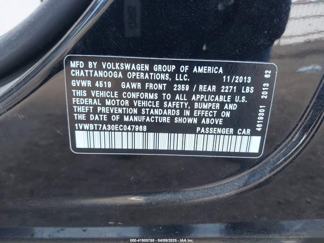 1VWBT7A30EC047968 Volkswagen Passat 1.8t Se