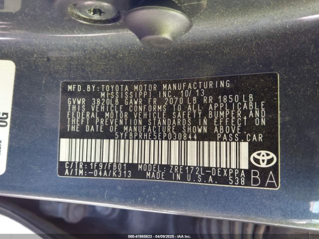 5YFBPRHE5EP030844 Toyota Corolla Le Eco Plus