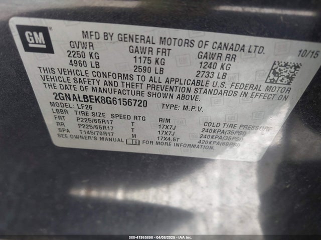 2GNALBEK8G6156720 Chevrolet EQUINOX LS
