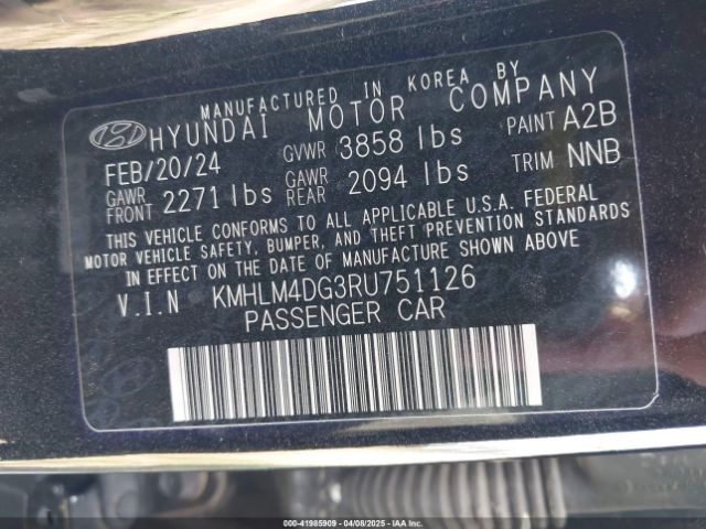 KMHLM4DG3RU751126 Hyundai ELANTRA SEL