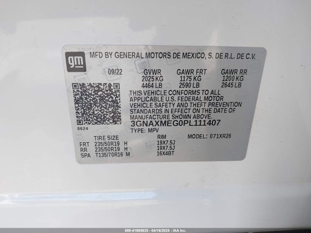 3GNAXMEG0PL111407 Chevrolet Equinox Fwd Rs