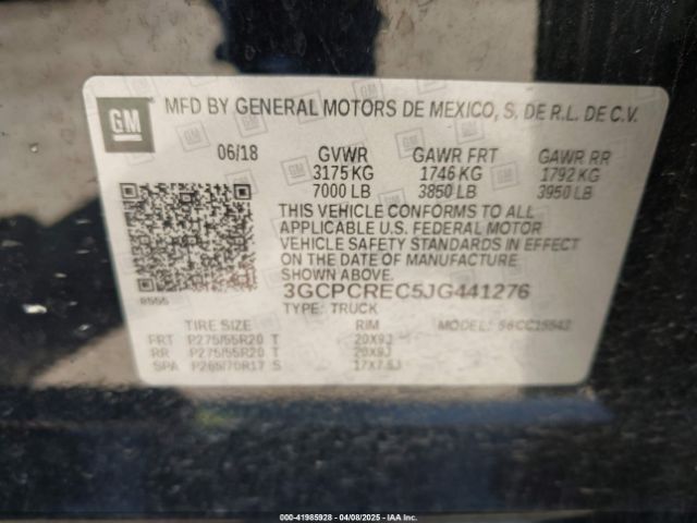 3GCPCREC5JG441276 Chevrolet Silverado 1500 1lt