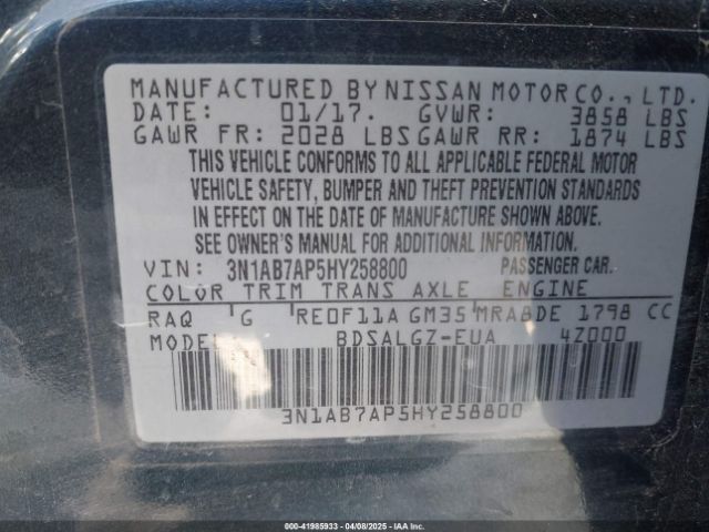 3N1AB7AP5HY258800 Nissan SENTRA SL