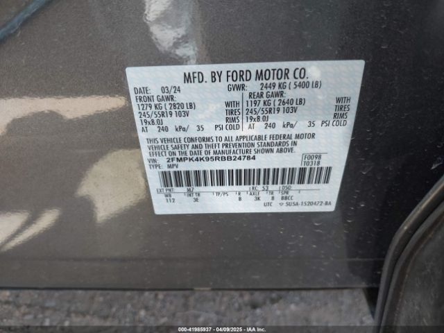 2FMPK4K95RBB24784 Ford Edge Titanium