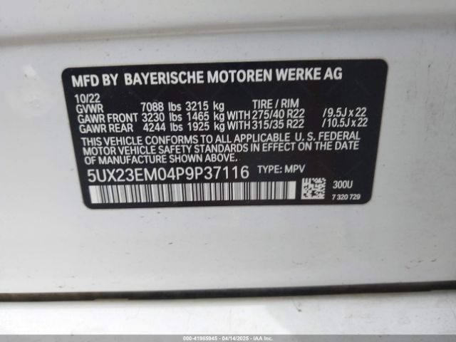 5UX23EM04P9P37116 BMW X7 Xdrive40i