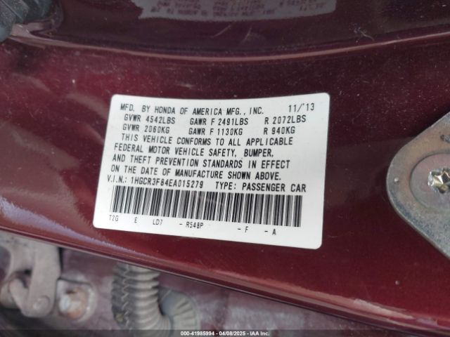 1HGCR3F84EA015279 Honda Accord Ex-l V-6