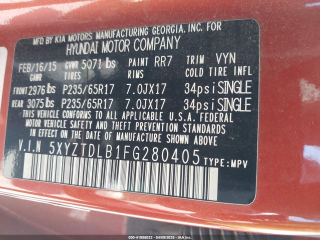 5XYZTDLB1FG280405 Hyundai Santa Fe Sport 2.4l