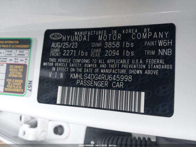 KMHLS4DG4RU645998 Hyundai ELANTRA SEL