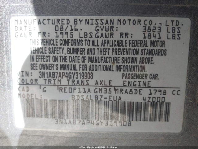 Nissan SENTRA S 2016 3N1AB7AP4GY319908 Image 9