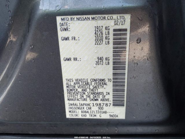1N4AL3APXHC198787 Nissan Altima 2.5 Sv