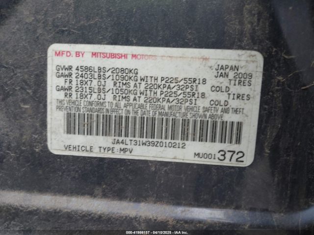 2009 MITSUBISHI OUTLANDER JA4LT31W39Z010212 Photo 8
