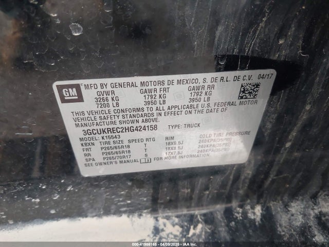 3GCUKREC2HG424158 Chevrolet Silverado 1500 2lt