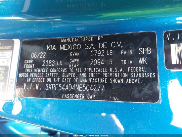 3KPF54AD4NE504277 KIA Forte Gt-line