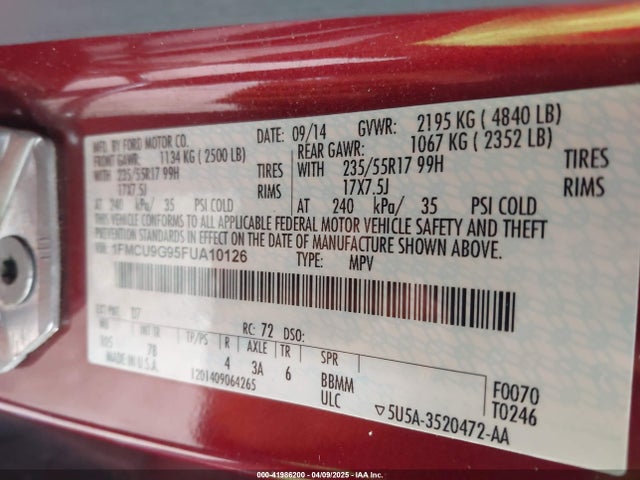 1FMCU9G95FUA10126 Ford ESCAPE SE
