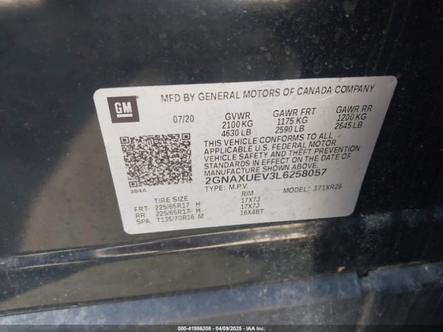 2GNAXUEV3L6258057 Chevrolet Equinox Awd Lt 1.5l Turbo