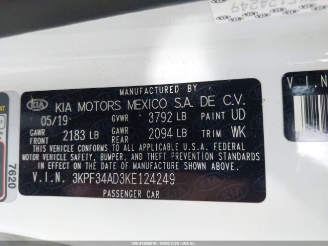 3KPF34AD3KE124249 KIA FORTE S