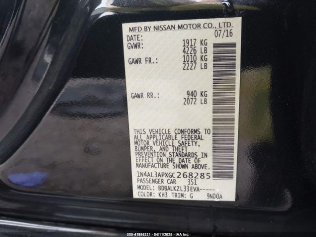 1N4AL3APXGC268285 Nissan Altima 2.5 Sv
