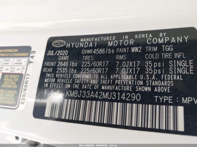 KM8J33A42MU314290 Hyundai Tucson Value