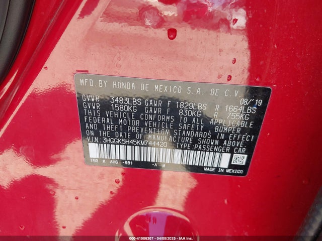 3HGGK5H45KM744420 Honda FIT LX