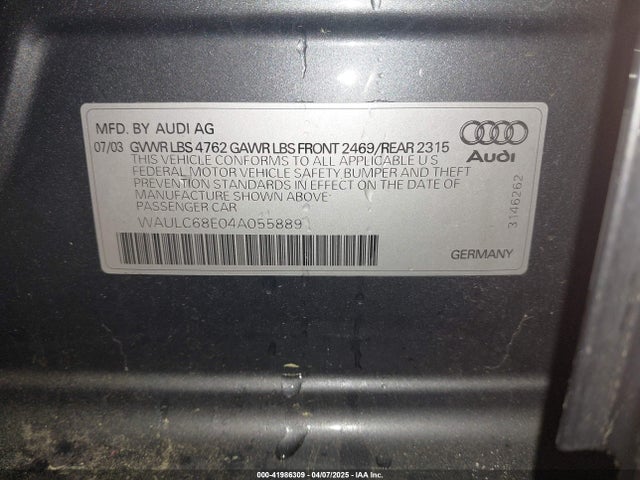 2004 AUDI A4 WAULC68E04A055889 Photo 8