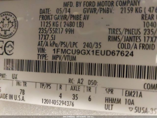 1FMCU9GX1EUD67624 Ford ESCAPE SE