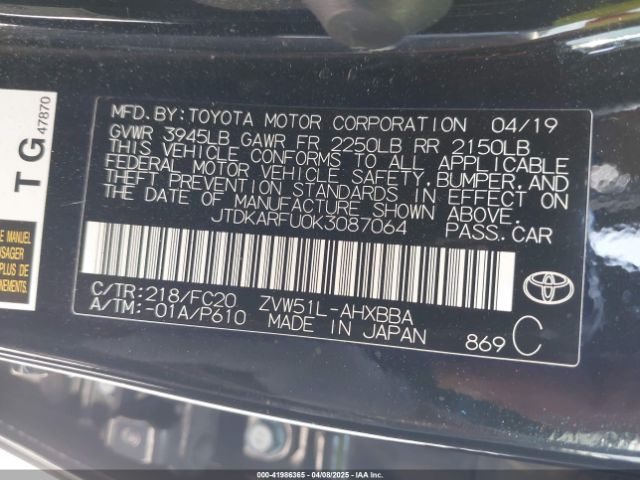 JTDKARFU0K3087064 Toyota Prius L Eco