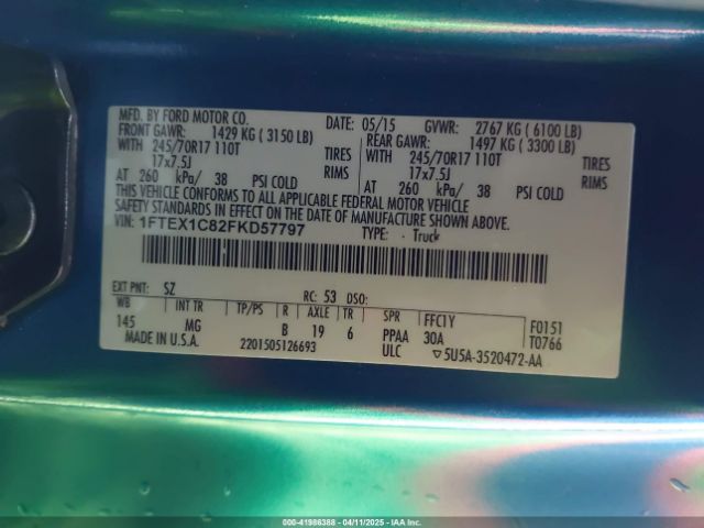 1FTEX1C82FKD57797 Ford F-150 Xlt