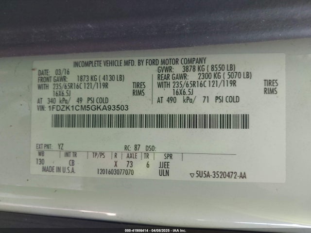 1FDZK1CM5GKA93503 Ford 2016