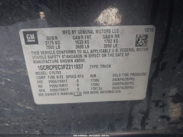 1GCRCPEC3FZ211837 Chevrolet Silverado 1500 Ls