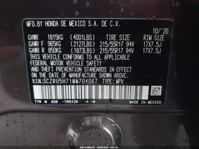 3CZRU5H71MM704067 Honda Hr-v 2wd Ex-l