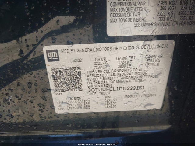 3GTUUFEL1PG233161 GMC Sierra 1500 4wd  Short Box At4x