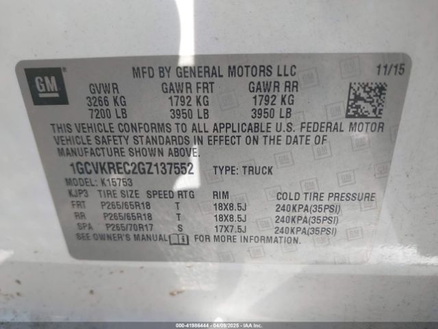 1GCVKREC2GZ137552 Chevrolet Silverado 1500 2lt