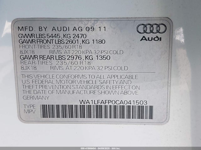 2012 AUDI Q5 WA1LFAFP0CA041503 Photo 8