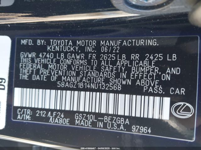58AGZ1B14NU132568 Lexus Es 350 F Sport