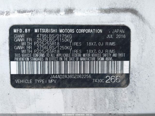 JA4AD2A36GZ062256 Mitsubishi Outlander Es