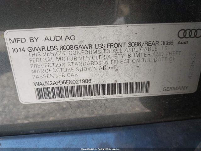WAUK2AFD5FN021986 Audi S8 4.0t
