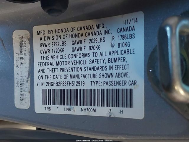 2HGFB2F83FH512919 Honda CIVIC EX