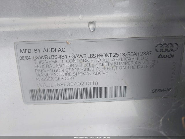 2005 AUDI A4 WAULT68E35A021818 Photo 8