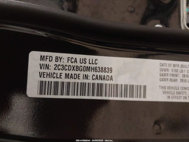 2C3CDXBG0MH638839 Dodge Charger Sxt Rwd