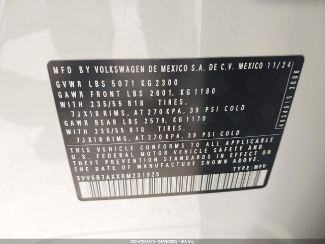 2024 VOLKSWAGEN TIGUAN 3VV5B7AXXRM231925 Photo 8
